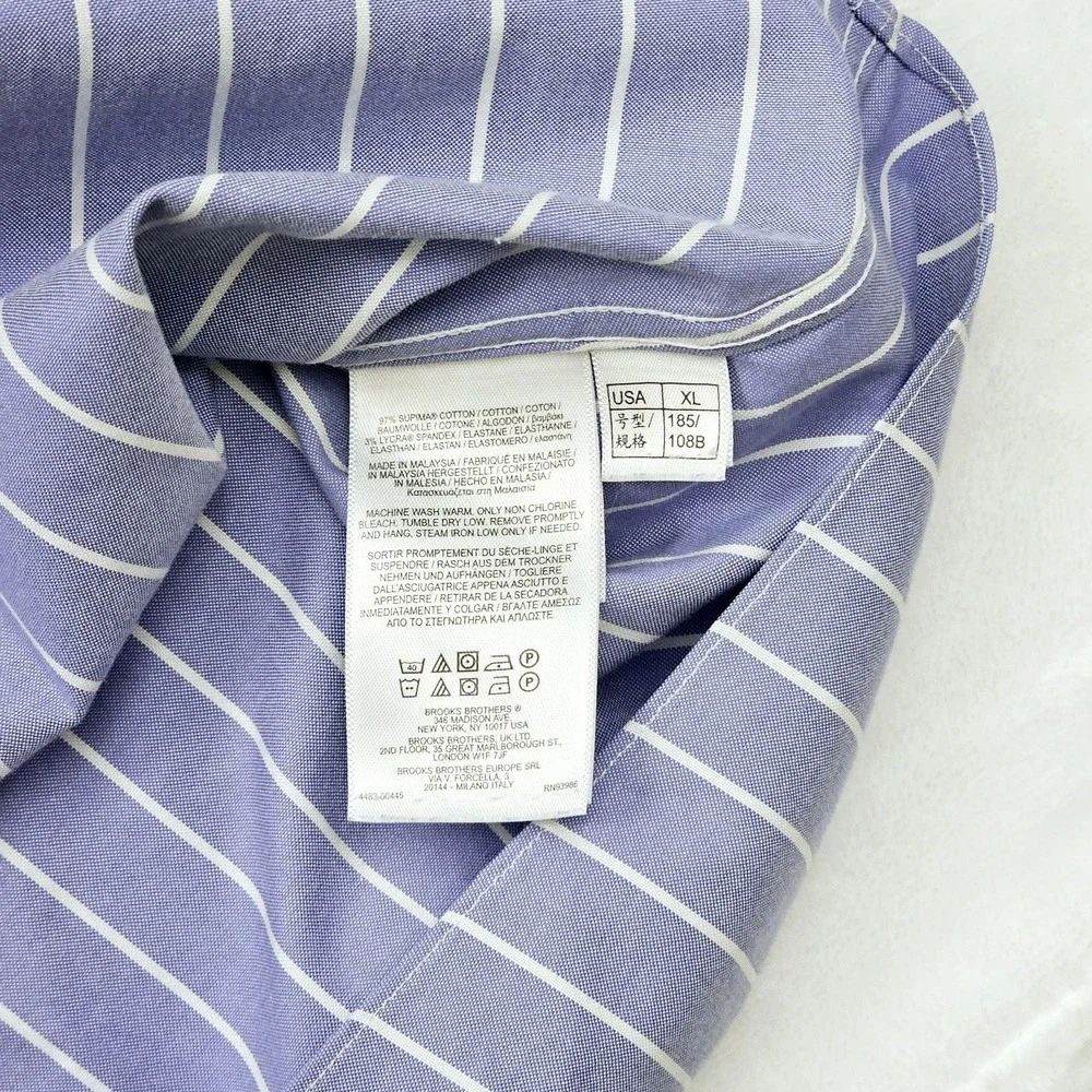 Brooks Brothers Regent Shirt XL Light Blue Candy Stripe Non-Iron Stretch Supima‎